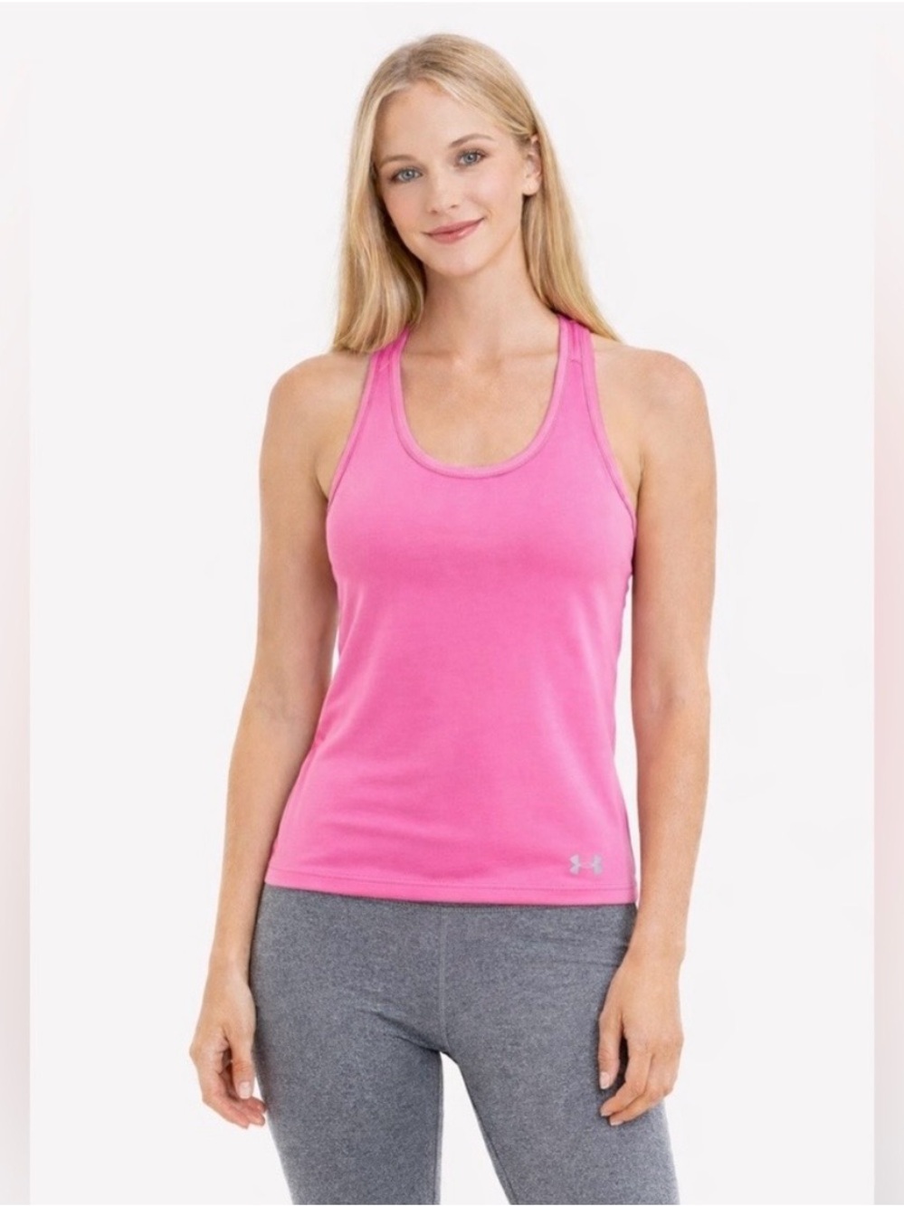 Under Armour HeatGear Women’s Pink Racerback Tank Breathable Mesh Scoop Neck M